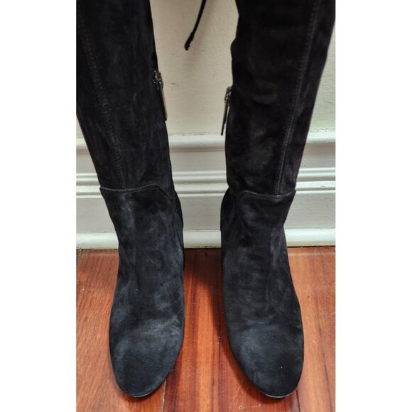 Aquatalia Women’s 6 Black Suede Over The Knee Boots Made in Italy Block Heel Tie - Picture 6 of 16